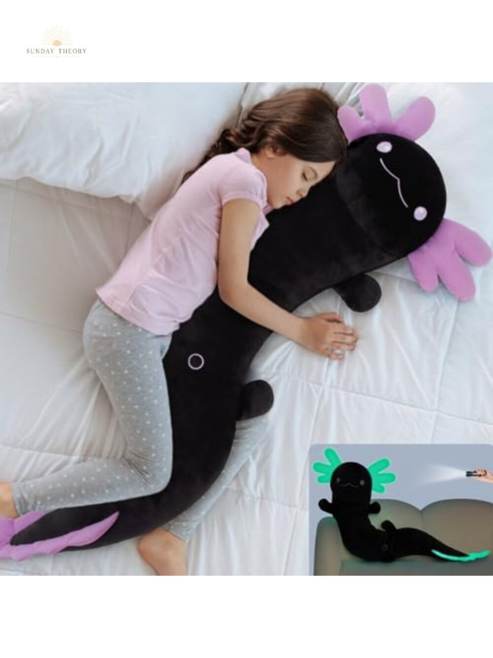 Giant Black Axolotl Plush Pillow 48 Inch Glow in Dark Stuffed Animal Body Pillow